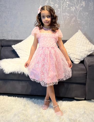 Arshiner Little Girl Dresses Contrast Mesh Ruffle Sleeve Birthday Holiday Princess Toddler Tulle Dress for 2-7 Years Old4