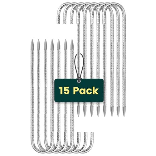 Estacas de metal resistentes para tienda de campaña, 8 mm de grosor, 30,5 cm de largo, ancla galvanizada fuerte para jardín, cenador, carpa o portero de fútbol (15 unidades)