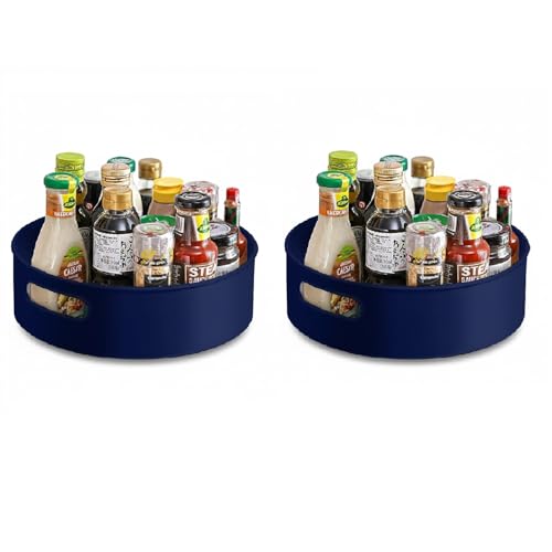 HomeWiz Kitchen Multi-Purpose 360° Rotating Organizer Tray | kitchen accessories items | Kitchen organizer rack |Space-Saving Storage & Organsing | Turntable for Spices, Storage | Dark Blue, Pack of 2