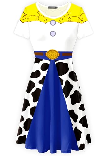 Cowgirls Outfit Women Halloween Jessie Costume Skater Dresses Cosplay Party Cute A Line Dress XL White Black
