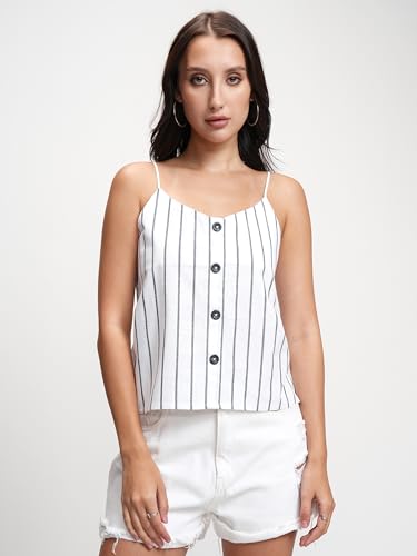 Image of Tokyo Talkies Women's Striped Cotton Crop Top | Shoulder Straps for A Casual & Breezy Look | Lightweight & Stylish | Tops for Woman | Women Tops | Women Crop Top
