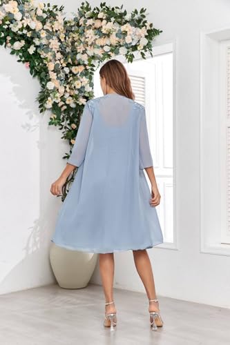 BONOYUER 2 Piece Mother of The Bride Dresses for Wedding with Jacket Lace Applique Formal Wedding Guest Dress4