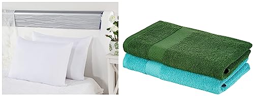 Image of Amazon Brand - Solimo 100% Cotton 2 Piece Bath Towel Set, 380 GSM (Baltic Blue, Mint Green) Microfibre & Polyester 2-Piece Bed Pillow Set - 40 x 60 cm, White