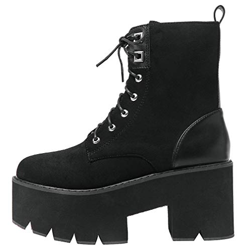 Image of Parisuit Womens Goth Patent Ankle Boots Platform Chunky Combat Boots