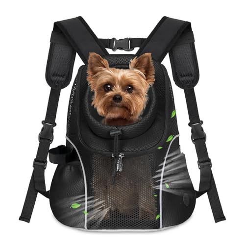 WOYYHO Pet Dog Carrier Backpack Small Dog Front Backpack Ventilated Mesh Dog Travel Back Pack with Safety Belt for Travel Hiking Cycling Outdoor Adventures (Size M: 5-9 lbs, Black)