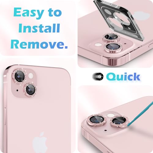 imluckies For iphone 15/15 Plus camera lens protector, Bling Pink, Anti-Scratch HD Tempered Glass with Aluminum Alloy Edge - Image 2