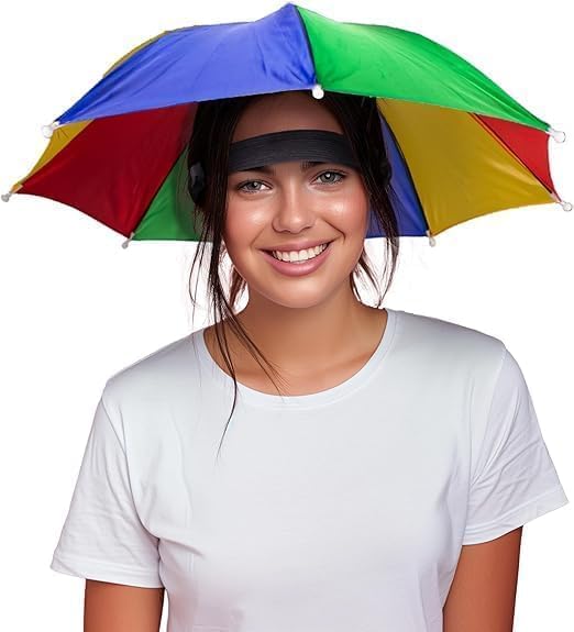 Hands-Free Rainbow Umbrella Hat, Adjustable Head Cap with Elastic Band for Camping, Beach, Hiking, Sun Protection-image-13
