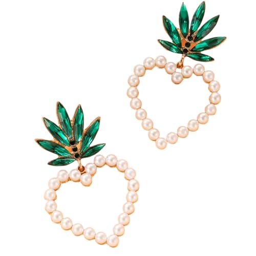 IOETSEUT Pendientes de Mujer Pendientes de Perla de piña de circón Verde de Lujo para Mujer Moda Exquisita Perla Amor Amor Pendientes de Gota Joyería de Boda Regalo