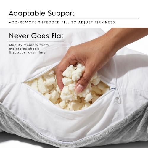 Image of Nestl Reading Pillow with Shredded Memory Foam, Designed for Sitting Up in Bed and Couch, Back and Arms Adjustable Support for Adult & Teens Backrest Pillows for Reading with Washable Cover Light Grey