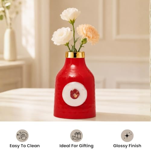 Image of Urban Born Decorative Metal Flower Vase for Home Decor | Stylish Table Vase for Living Room, Bedroom & Office Decoration | PM0001-WINE (12 X 12 X 18 CM)