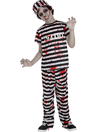 Funidelia | Disfraz de prisionero zombie para niño Muerto Viviente, Halloween - Disfraz para niños y divertidos accesorios para Fiestas, Carnaval y Halloween - Talla 10-12 años - Negro