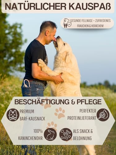 WEPO Kaninchenohren mit Fell für Hunde - 1kg getrocknete Kaninchen Ohren - Hasenohren für Hund & Katze - Rabbit Ears as Dog Treats (1kg-Vorteilspack)