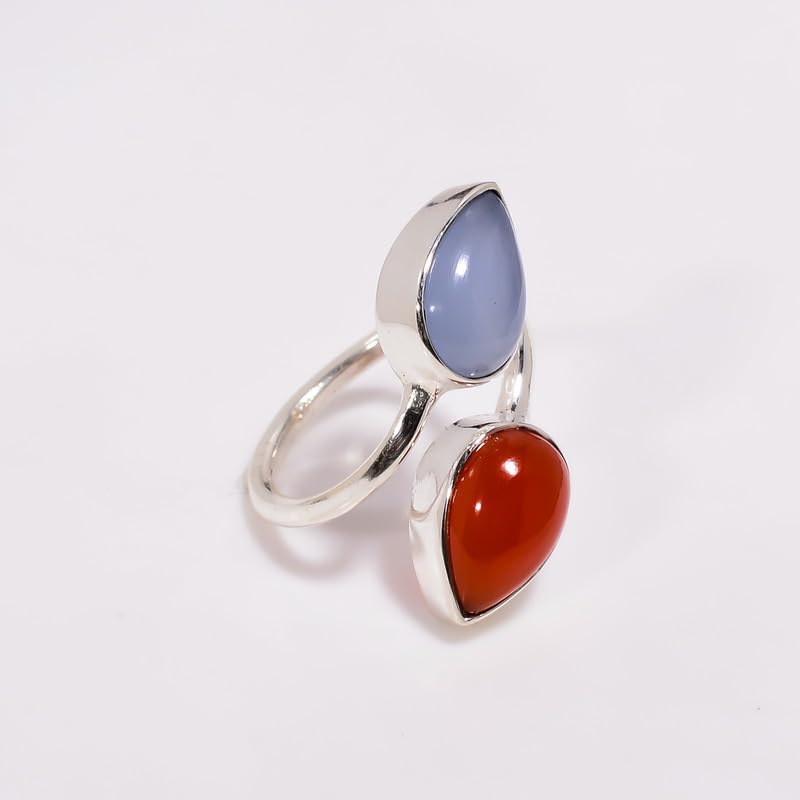 Bague en argent sterling 925 avec calcédoine bleue vintage H-SR49-P - 4