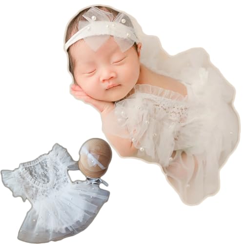 Image of Zeroest Newborn Photography Outfits Girl Lace Romper Newborn Photography Props Rompers Baby Girls Skirt Photoshoot 3 PCS