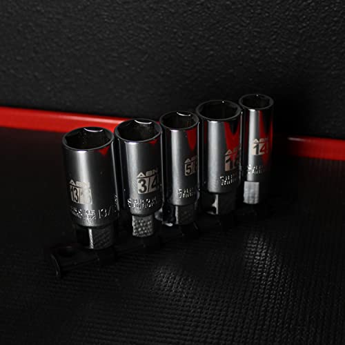 Abn 3/8 Inch Drive Sae And Metric Spark Plug Socket Set 6 Pt Spark Plug Tool Set With Rubber Rings And Socket Rail, 5Pc #TOP1
