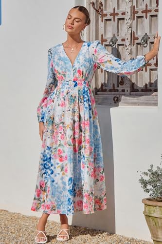 Image of Sissyaki Womens Long Sleeve Summer Maxi Dress 2026 Floral Dress Spring Wedding Guest Dress
