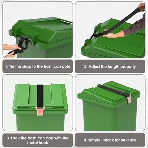 Image of QMARK Trash Can Lock Straps, 2-Pack, Adjustable Garbage Can Lid Locks with Metal Claw, Animal-Proof, Black