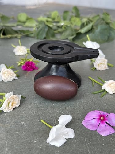 Image of Shivam VASTU AKAL 1.5 inch Original Narmadeshwar Narmada Shivling with 3 inch Narmada Stone Yoni Base Jaladhari (Swayambhu Shivling, Black Damtu Jaladhari)