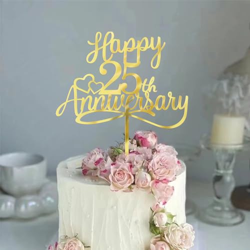 Sleyberoy Acrylic Happy 25th Anniversary Cake Toppers -Wedding Anniversary Party