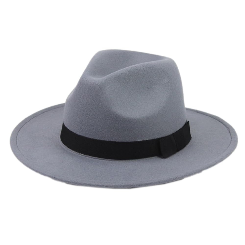 1 Stück Vintage Jazzhut Fedora Hut Mode Filz Gangster Hüte für Damen und Herren Trilby Hut Filzhut Breiter Krempe Sommer Sonnenhut für Tägliches Tragen Maskerade Outdoor Aktivitäten,Grau
