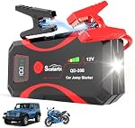 Démarreur de saut de batterie de voiture, Batterie de puissance portable 2000A Boîte de saut Peak pour moto jusqu'à 7L Gaz & 4L Diesel 3 Modes Lampe de poche et pinces Jumper de sécurité