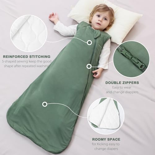 Image of Mosebears Unisex Rayon Made from Bamboo Sleep Sack with 2-Way Zipper,2.5 Tog Baby Winter Sleep Sack (Dark Green,6-18 Months)
