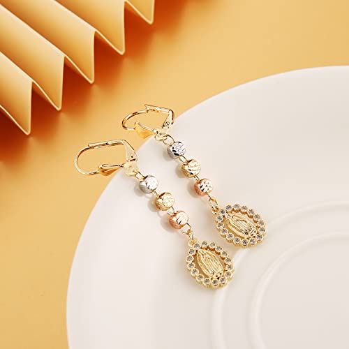 HZMAN 14K Gold Plated Virgin Mary Dangle Drop Earring for Women Hypoallergenic Cubic Zirconia Our Lady of Guadalupe Earrings Jewelry Gift3