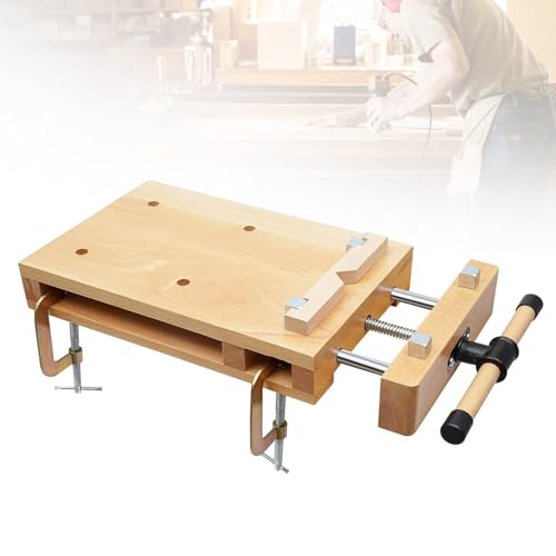 Tragbare Hobelbank, Mobile Werkbank 53x28x7 cm, Mini Werkbank aus Buchenholz Mobil Holz Schraubstock Workbench Arbeitstisch Werkstatt, Werktisch Holz...