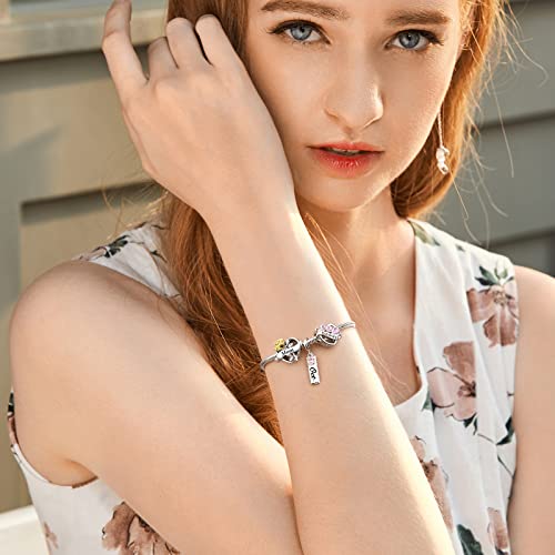 Jiayiqi Mother's Day Gift For Mom, Mom Charms For Pandora Charms Bracelet 925 Sterling Silver Heart Love Charms With 3D Gold Rose Flower Charms Bead Christmas Birthday Gifts For Mom #TOP5