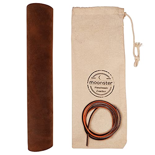 Genuine Leather Sheets For Crafts, Tooling Leather Sheet 12" X 24" - Full Grain Buffalo Brown Leather Fabric, Leather Crafting Kit, Veg Tan Leather For Leather Craft With 36" Leather Cord By Moonster® #TOP3