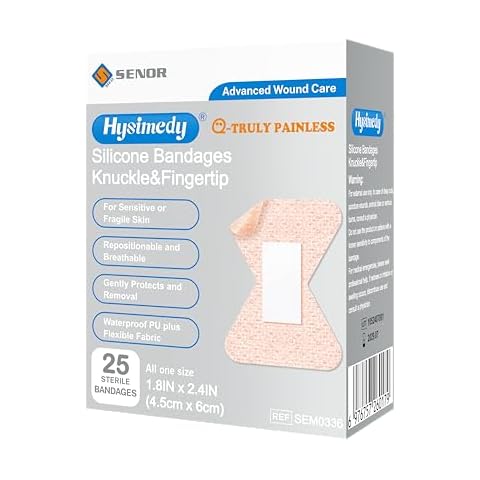 Hysimedy Silicone Fingertip Bandages for Sensitive Skin - 1.8" x 2.4" 25 Counts - Knuckle Finger Bandages Non Allergenic Painless Removal Flexible Fabric Waterproof with Non-Stick Pad Cover