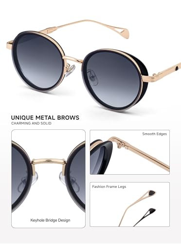 Fashion Sunglasses Mens Womens Metal Frame Round Shades, 56mm UV 400 Protection Circular Sun Glasses(2A409)2