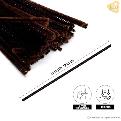 Image of Lakeer Chenille Stems Brown Pipe Cleaners, 100 Pcs, 12 Inch x 6 mm, Dark Brown Fuzzy Sticks for DIY Craft, Flower Making, Scrapbooking, School Art Projects