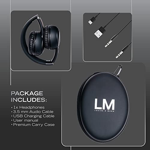Louise & Mann 2 Bluetooth on-ear hoofdtelefoon, draadloze hoofdtelefoon, hifi stereo, hoofdtelefoon met microfoon, opvouwbare headset, zachte oorkussens voor iPhone/Android/PC/laptop/tv, zwart - Afbeelding 7