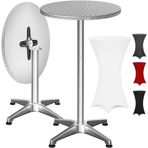 Casaria® 2in1 Stehtisch mit Husse Klappbar Höhenverstellbar 70 cm / 115 cm Hoch Alu Rund Ø60 cm Wetterfest Outdoor Bistro Garten Party Biertisch Weiß