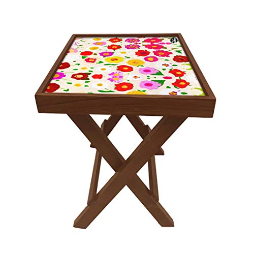 Image of Nutcase Designer Teak Wood Side Table Folding Wooden Bedside Coffee Outdoor Picnic Table - Sweet Florals