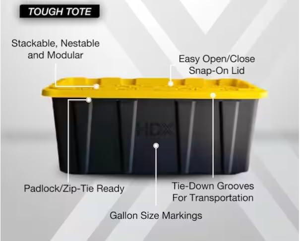 Heavy Duty Storage Tote with Yellow Lid, 40 Gallon Capacity