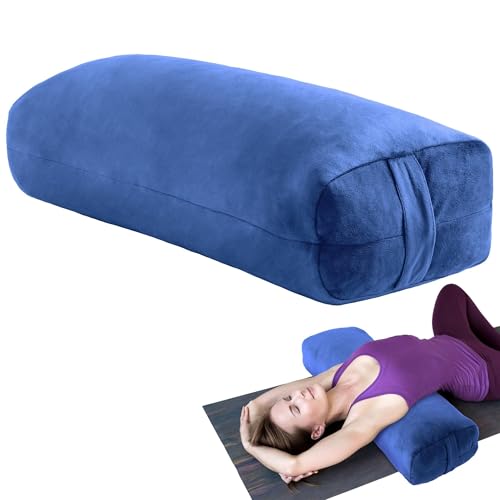 TOPROUD Yoga Bolster Pillow Rectangular Yoga Pillow for Restorative Meditation Bolster Meditation Cushion with Carry Handle 70x27x15cm Blue