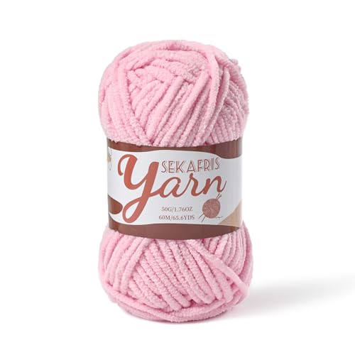 Image of Fluffy Velvet Yarn for Crocheting，Baby Blanket Yarn for Crocheting Soft，50g(65.6yds) Amigurumi Yarns，Plush Chenille Crochet Yarns，Puzzle Yarn for Crochet Weaving Craft(Pink)
