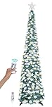 SINTENILL 6 FT Pop Up Christmas Tree with 100 LED Timer Lights & Remote, Green Collapsible Christmas Tinsel Tree Artificial Pencil Tree Xmas Decoration for Holiday Home Office Party, USB Powered