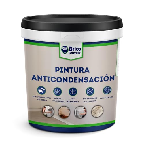 BRICOSALVAJE Pintura Anticondensación y Antihumedad para Interior-Exterior | Aislante Termico | Conservantes Antimoho (BLANCO, 0,75 Litros)