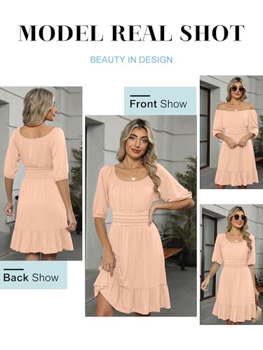 Image of ANRABESS Womens Lantern Short Sleeve Square Neck Casual Flowy Mini Dresses 2026 Holiday Summer Spring Beach Vacation Clothes