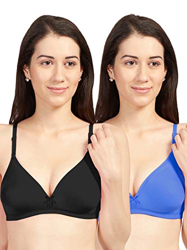 Image of SONARI Women's Cotton and Elastane Non Padded Non-Wire T-Shirt Bra (omaniablackrblue30B Black, Blue 30B)