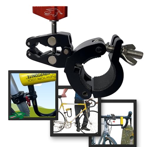 U-Lock Holder for Bicycle. This is the Original Gator! (Patent Pending) All-Metal Ulock Holder for Bikes and ebikes. Kryptonite U-Locks ABUS Designed and Tested in the USA! Key Safety Features!