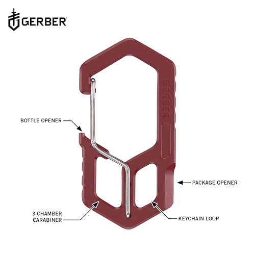 Gerber Carabiner EDC Keychain Multitool, Pocket Clip, Bottle Opener, Drab Red - image 2