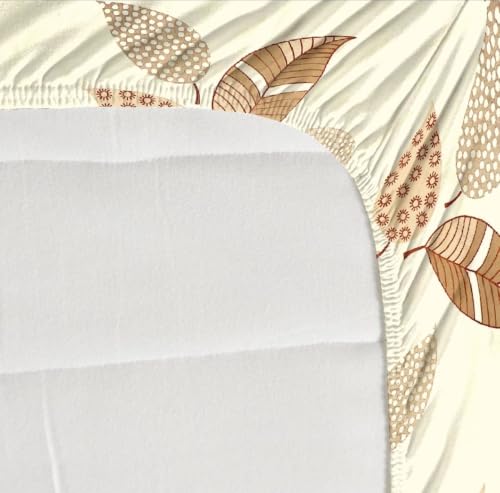 Image of NEW LEAF Premium Cotton Elastic Fitted Bedsheets with 2 King Size Pillow Covers | Double Bed with All Around Elastic 180 TC Supersoft | Size - 72 King Sizex78+10 inches | Autumn Leaves