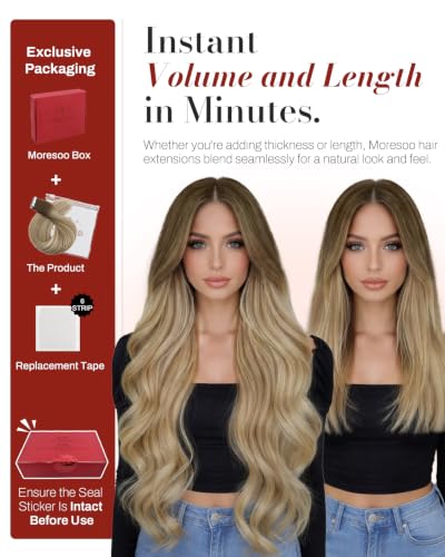 Image of Moresoo Brown Blonde Tape Extensions Human Hair 24in 10Pcs 25g