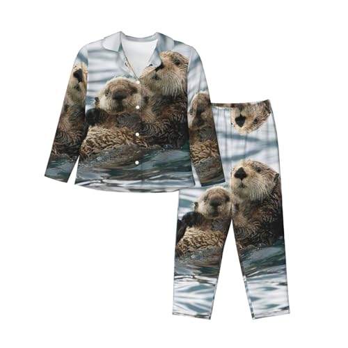 Ensemble de pyjama imprimé loutre femme EdWal vêtement de nuit manche longue