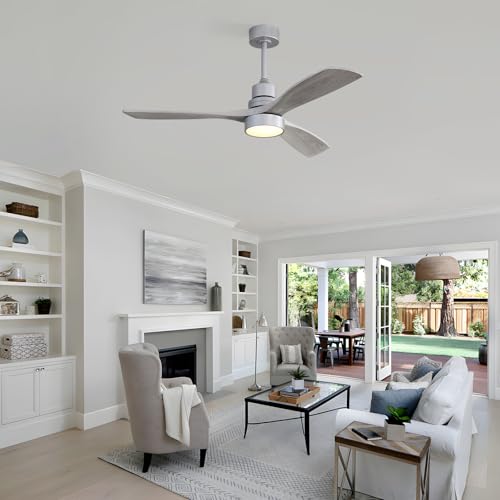 Image of Sofucor Ceiling Fans with Lights, 52 Inch Low Profile Flush Mount Mordern Wood Ceiling Fan with Remote for Indoor Farmhouse Bedroom Living Room Outdoor Patio Porch, Reversible DC Motor