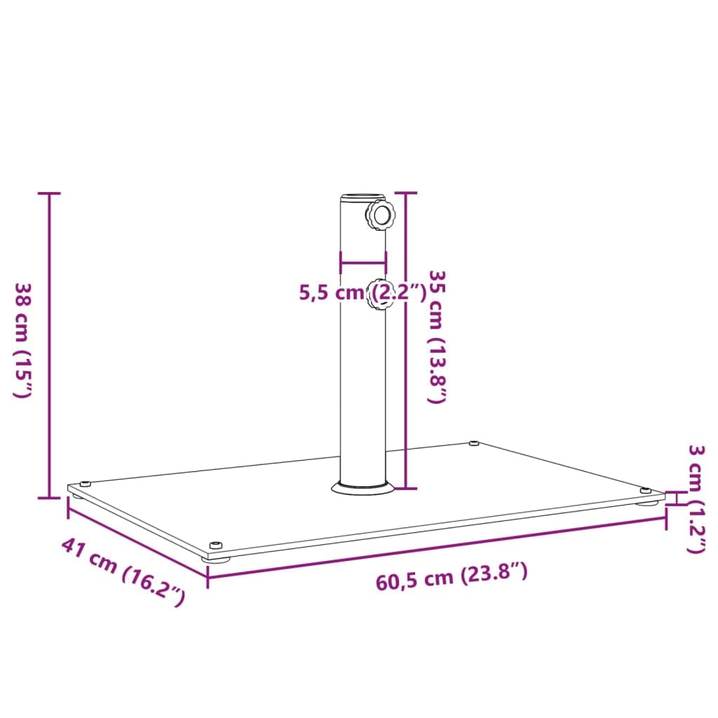 Stojak na parasol przeciwsłoneczny z 3 adapterami do masztu o średnicy 32, 38, 48 mm, waga 15 kg, stabilna stalowa podstawa, prostokątny, nadaje się na balkon, taras, do ogrodu, na plażę